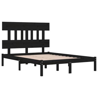 vidaXL sengeramme 135x190 cm Double massivt fyrretræ sort