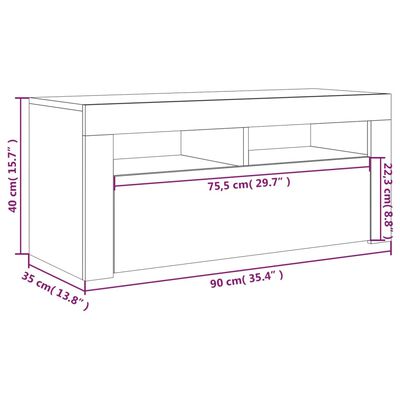 vidaXL tv-bord med LED-lys 90x35x40 cm grå sonoma-eg