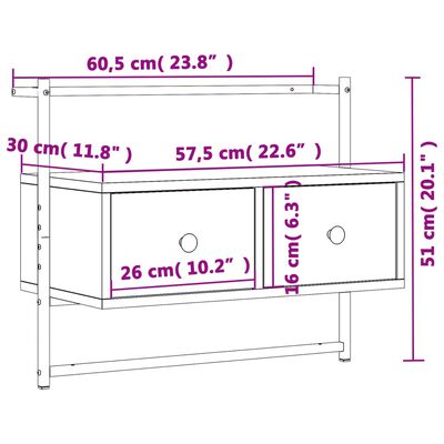 vidaXL væghængt tv-bord 60,5x30x51 cm konstrueret træ grå sonoma-eg