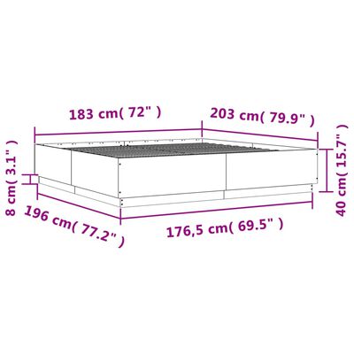 vidaXL sengeramme med LED-lys 180x200 cm konstrueret træ grå sonoma-eg