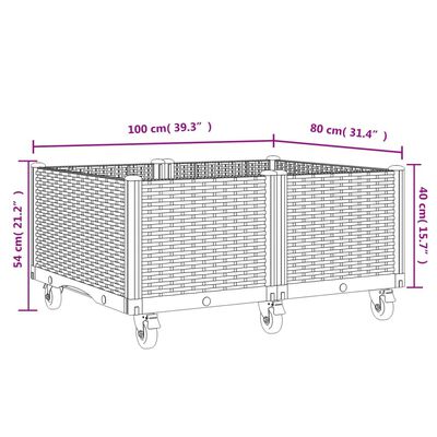 vidaXL plantekasse med hjul 100x80x54 cm PP grå