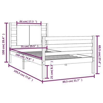 vidaXL sengeramme 75x190 cm massivt fyrretræ