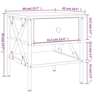 vidaXL sengeborde 2 stk. 40x42x45 cm konstrueret træ brun egetræsfarve