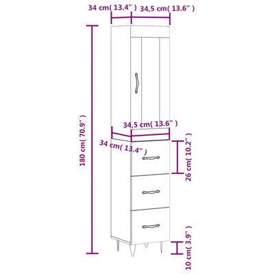 vidaXL skab 34,5x34x180 cm konstrueret træ sort