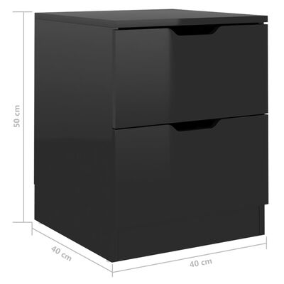 vidaXL sengeborde 2 stk. 40x40x50 cm konstrueret træ sort højglans