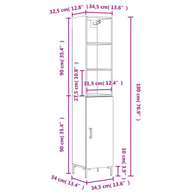 vidaXL skab 34,5x34x180 cm konstrueret træ betongrå