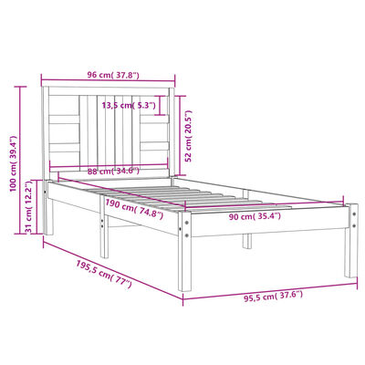 vidaXL sengeramme 90x190 cm Single massivt træ hvid