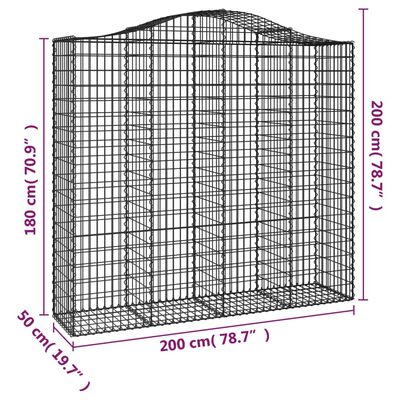 vidaXL buede gabionkurve 11 stk. 200x50x180/200 cm galvaniseret jern