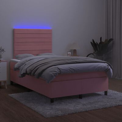 vidaXL kontinentalseng med madras og LED-lys 120x190 cm fløjl lyserød