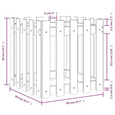 vidaXL plantekasse med stakitdesign 50x50x50 cm imprægneret fyrretræ