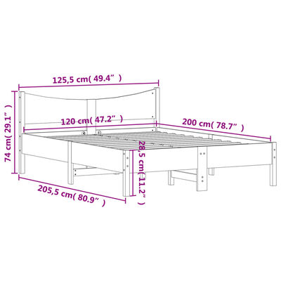 vidaXL sengeramme uden madras 120x200 cm massivt fyrretræ gyldenbrun