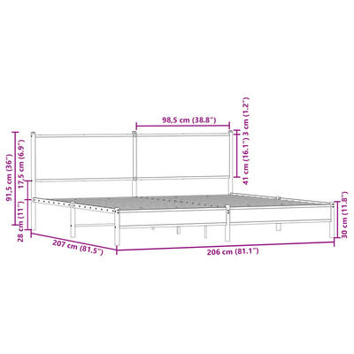 vidaXL sengeramme uden madras 200x200 cm metal brun egetræsfarve