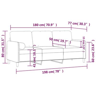 vidaXL 3-personers sofa med pyntepuder 180 cm velour pink