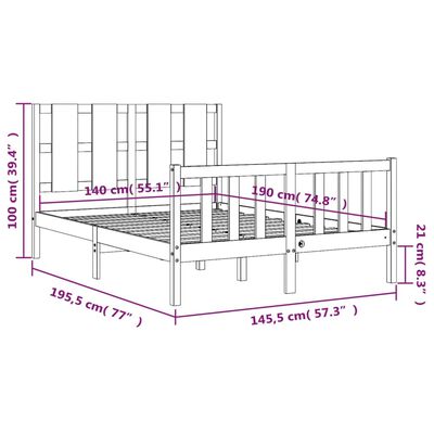 vidaXL sengeramme med sengegavl 140x190 cm massivt træ