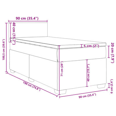 vidaXL kontinentalseng med madras 90x190 cm fløjl mørkeblå