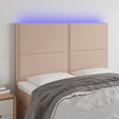 vidaXL sengegavl med LED-lys 144x5x118/128 cm kunstlæder cappuccino