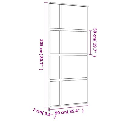 vidaXL skydedør 90x205 cm klart sikkerhedsglas og aluminium guldfarvet