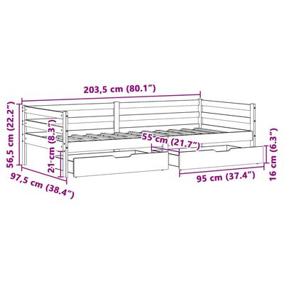 vidaXL daybed med skuffer 90x200 cm massivt fyrretræ