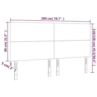 vidaXL sengegavl med LED-lys 200x5x118/128 cm fløjl sort