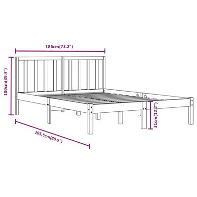 vidaXL sengeramme 180x200 cm Super King massivt fyrretræ grå