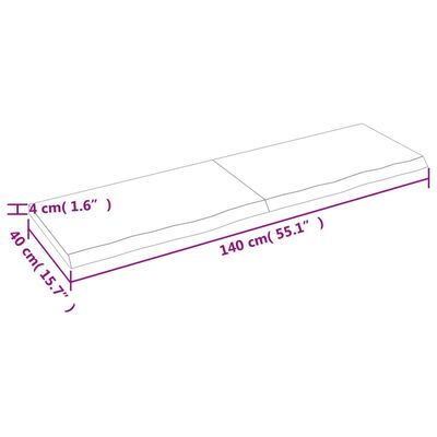 vidaXL bordplade til badeværelse 140x40x(2-4) cm massivt træ mørkebrun