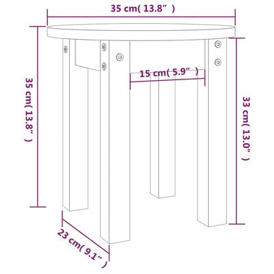 vidaXL sofabord Ø 35x35 cm massivt fyrretræ hvid