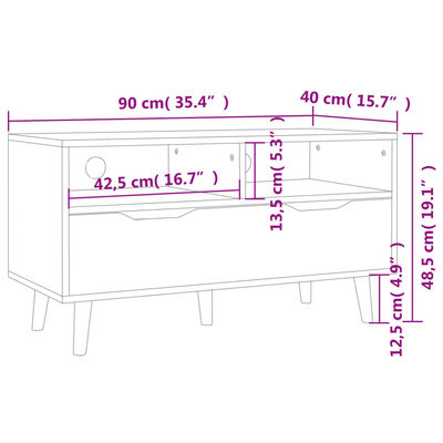 vidaXL tv-bord 90x40x48,5 cm konstrueret træ røget egetræsfarve