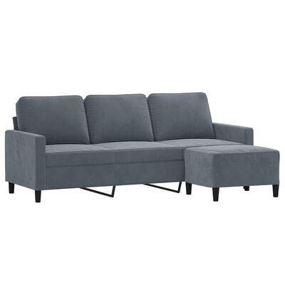 vidaXL 3-personers sofa med fodskammel 180 cm velour Mørkegrå