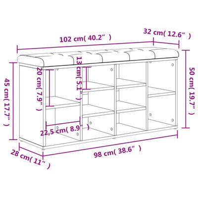 vidaXL skobænk 102x32x50 cm konstrueret træ sonoma-eg