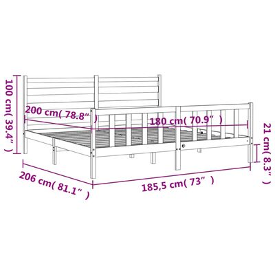 vidaXL sengeramme med sengegavl 180x200 cm massivt træ