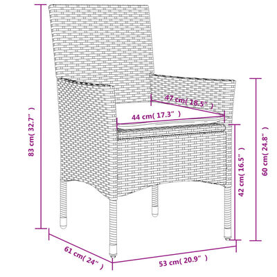 vidaXL spisebordssæt til haven 5dele m. hynder polyrattan og glas sort
