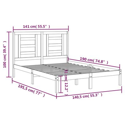 vidaXL sengestel 135x190 cm Double massivt fyrretræ hvid