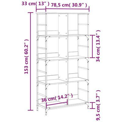 vidaXL bogreol 78,5x33x153 cm konstrueret træ sonoma-eg