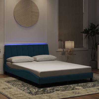 vidaXL sengeramme med LED-lys 140x190 cm velour blå