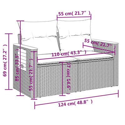 vidaXL sofasæt til haven 11 dele med hynder polyrattan sort