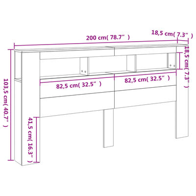 vidaXL sengegavl 200x18,5x103,5 cm LED-lys konstrueret træ sonoma-eg