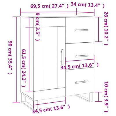 vidaXL skænk 69,5x34x90 cm konstrueret træ brun egetræsfarve