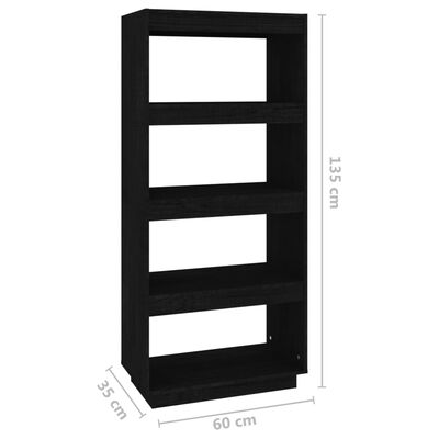 vidaXL bogreol/rumdeler 60x35x135 cm massivt fyrretræ sort