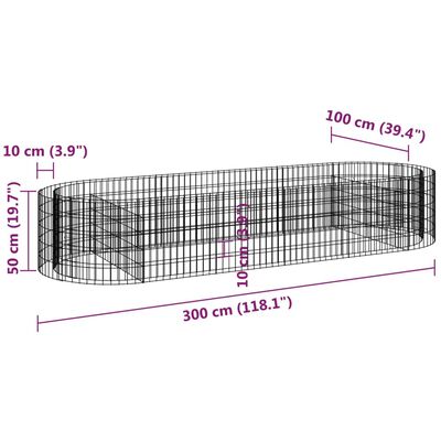 vidaXL gabion-højbed 300x100x50 cm galvaniseret jern