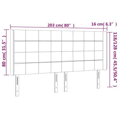 vidaXL sengegavl med LED-lys 203x16x118/128 cm fløjl mørkegrøn