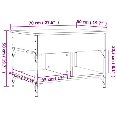 vidaXL sofabord 70x50x50 cm konstrueret træ og metal grå sonoma-eg