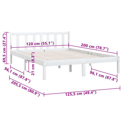 vidaXL sengeramme 120x200 cm massivt fyrretræ hvid