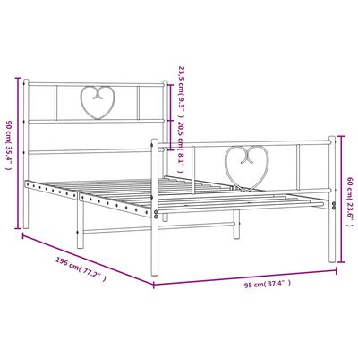 vidaXL sengeramme med sengegavl og fodgærde 90x190 cm metal sort