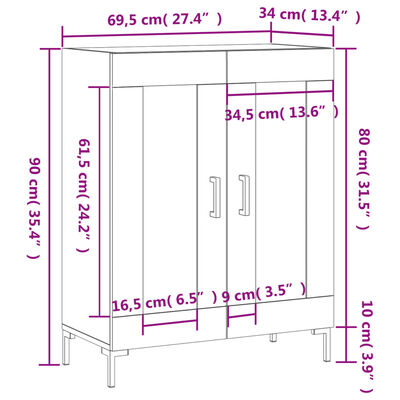 vidaXL skænk 69,5x34x90 cm konstrueret træ sort