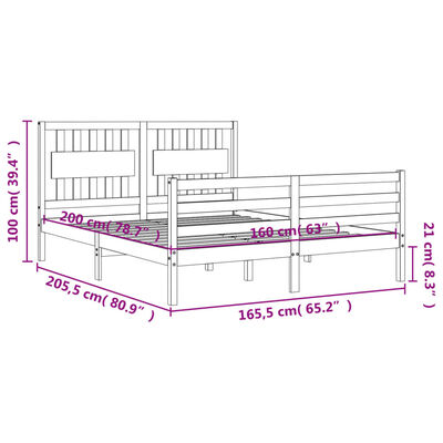 vidaXL sengeramme med sengegavl 160x200 cm massivt træ