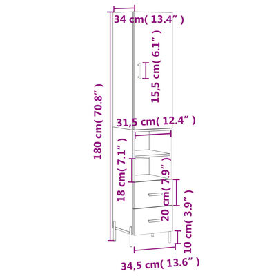 vidaXL skab 34,5x34x180 cm konstrueret træ sort