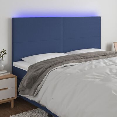 vidaXL sengegavl med LED-lys 180x5x118/128 cm stof blå