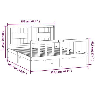 vidaXL sengeramme med sengegavl 150x200 cm kingsize massivt fyrretræ