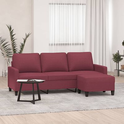 vidaXL 3-personers sofa med fodskammel 180 cm stof Vinrød