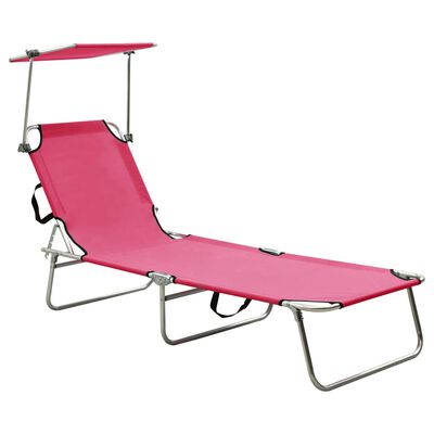 vidaXL foldbar liggestol med baldakin aluminium pink